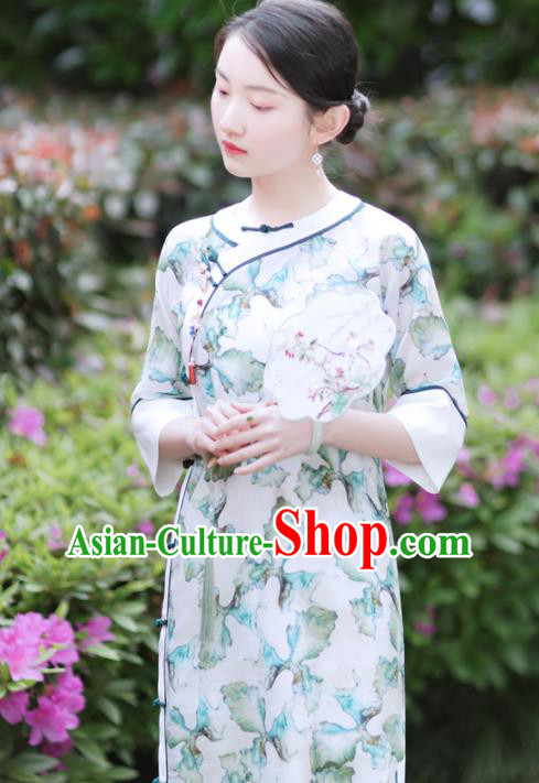 China Modern Cheongsam Clothing Traditional Printing Young Lady Qipao Dress