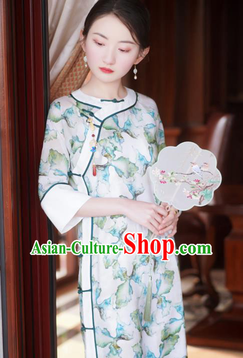 China Modern Cheongsam Clothing Traditional Printing Young Lady Qipao Dress