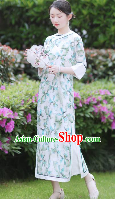China Modern Cheongsam Clothing Traditional Printing Young Lady Qipao Dress
