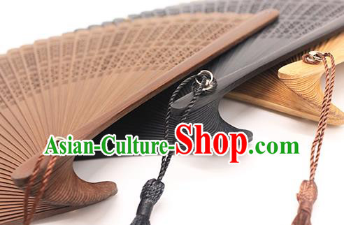 Chinese Carving Fan Classical Accordion Handmade Hollow Brown Bamboo Folding Fan