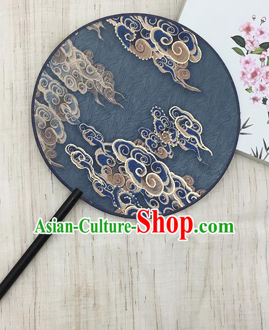 China Handmade Circular Fan Printing Clouds Fan Classical Navy Silk Fan