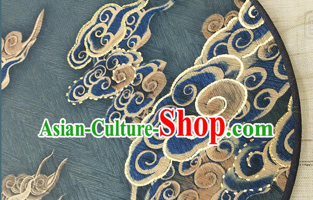 China Handmade Circular Fan Printing Clouds Fan Classical Navy Silk Fan
