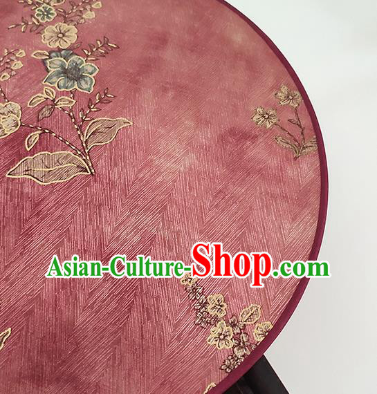 China Classical Wedding Fan Handmade Circular Fan Printing Flowers Red Silk Fan