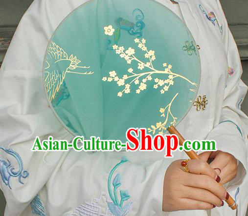 China Traditional Ming Dynasty Palace Fan Classical Dance Circular Fan Handmade Printing Plum Green Silk Fan