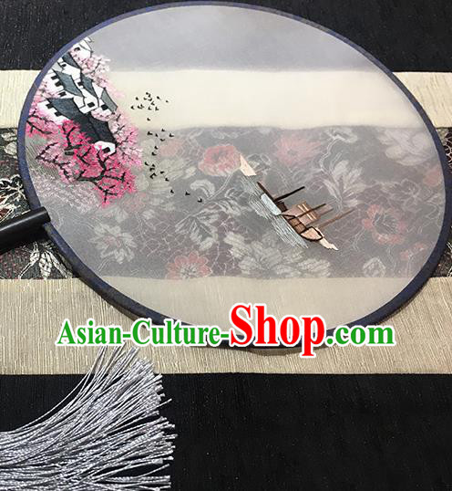 China Handmade Circular Fan Traditional Embroidered Palace Fan Classical Dance Silk Fan