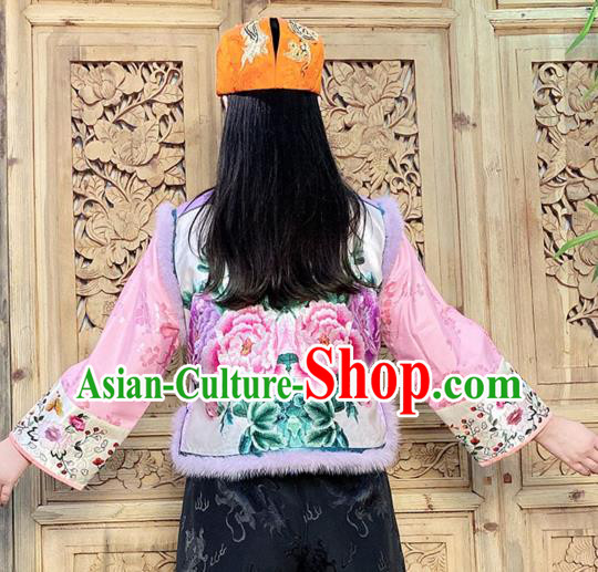 Chinese Winter Violet Silk Waistcoat Traditional National Women Clothing Embroidered Peony Vest