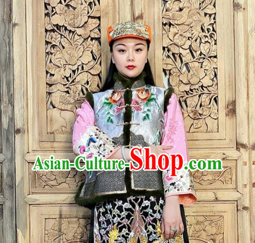 Chinese Traditional Winter Clothing Embroidered Vest Grey Silk Waistcoat