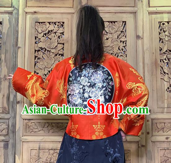Chinese Traditional Embroidered Red Silk Jacket Tang Suit Outer Garment