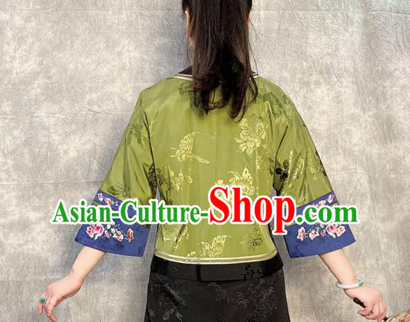 Chinese Tang Suit Upper Outer Garment Traditional Green Silk Blouse
