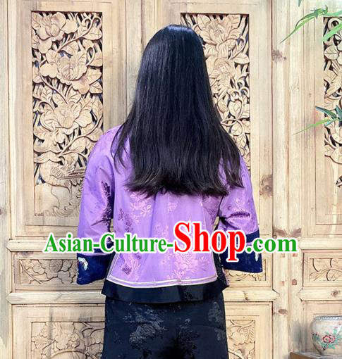 Chinese Traditional Purple Silk Blouse Tang Suit Upper Outer Garment Embroidered Cheongsam Shirt