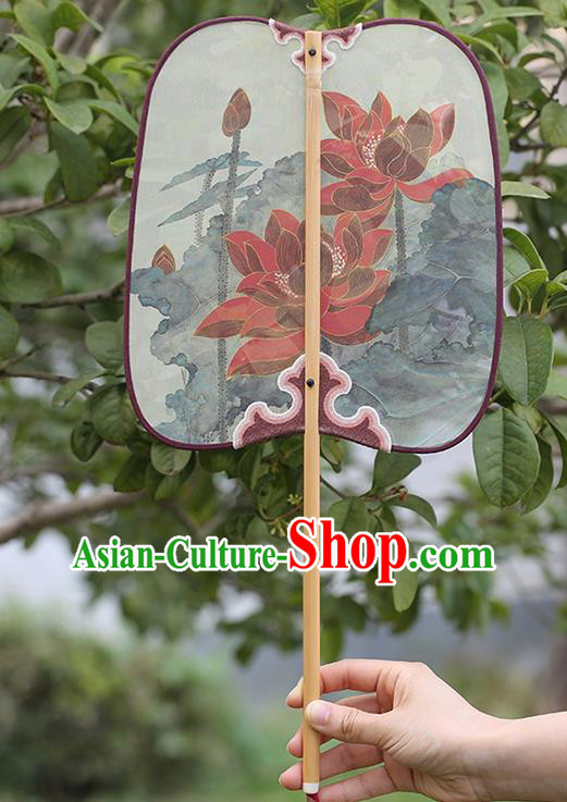 China Traditional Printing Red Lotus Palace Fan Classical Dance Fan Handmade Hanfu Silk Fan
