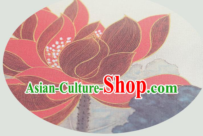 China Traditional Printing Red Lotus Palace Fan Classical Dance Fan Handmade Hanfu Silk Fan
