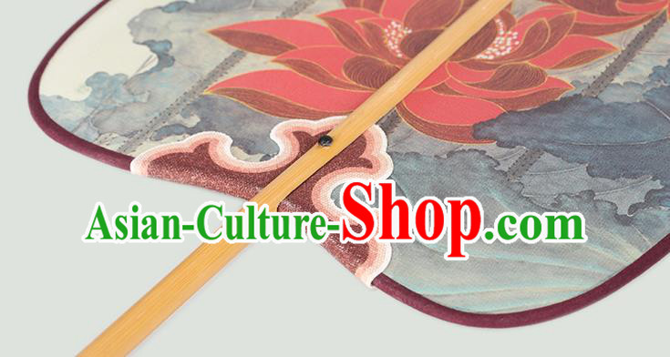 China Traditional Printing Red Lotus Palace Fan Classical Dance Fan Handmade Hanfu Silk Fan