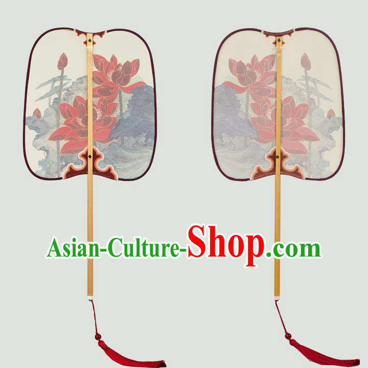 China Traditional Printing Red Lotus Palace Fan Classical Dance Fan Handmade Hanfu Silk Fan
