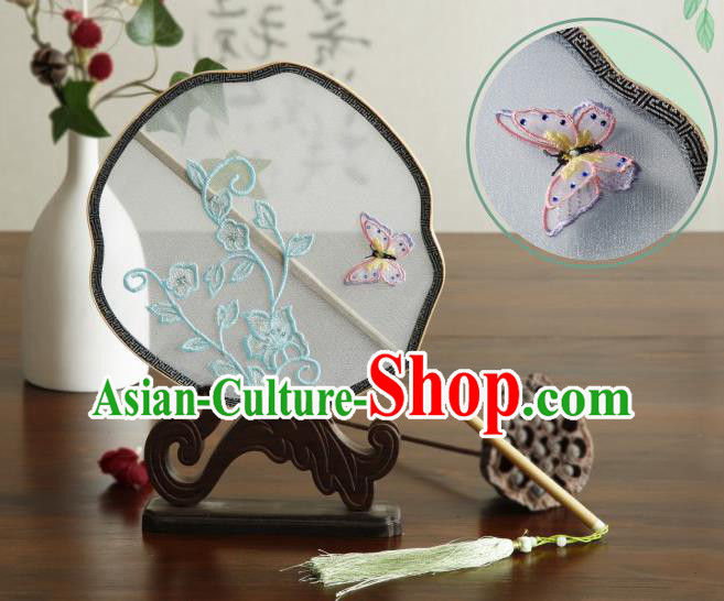 China Traditional Hanfu Fan Handmade Classical Dance Fan Embroidered Butterfly Silk Palace Fan