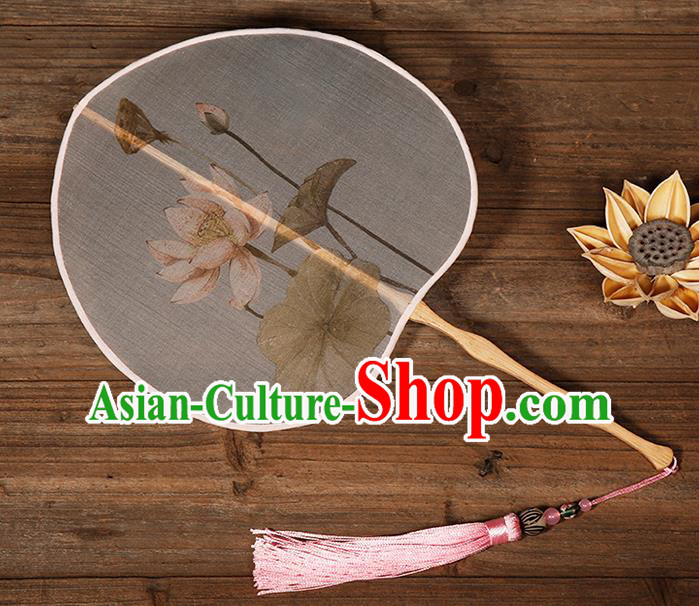 China Traditional Printing Lotus Palace Fan Classical Dance Hanfu Fan Handmade Silk Fan