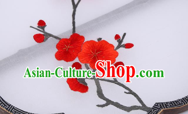 China Traditional Embroidered Red Plum Palace Fan Classical Dance Fan Handmade White Silk Fan