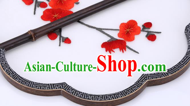 China Traditional Embroidered Red Plum Palace Fan Classical Dance Fan Handmade White Silk Fan