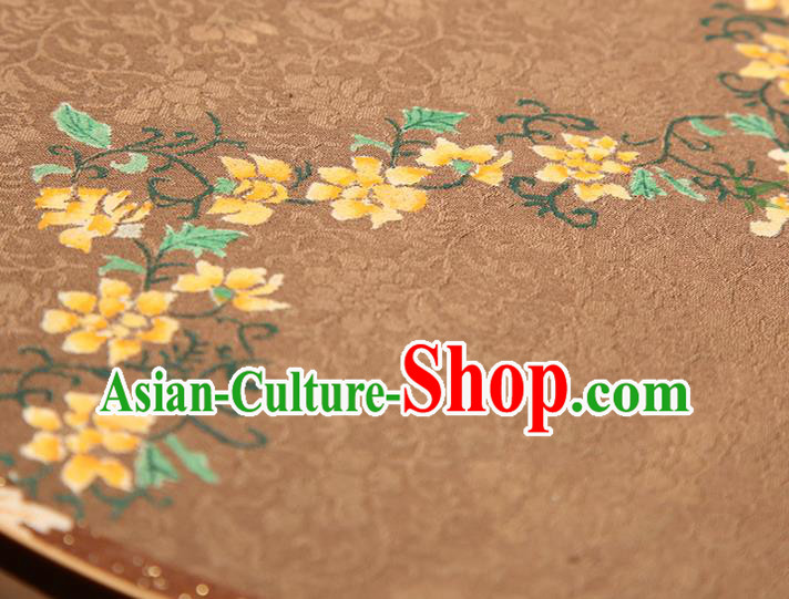China Traditional Song Dynasty Princess Circular Fan Classical Palace Fan Handmade Brown Silk Fan