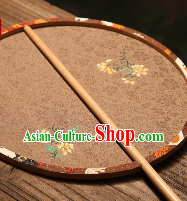 China Traditional Song Dynasty Princess Circular Fan Classical Palace Fan Handmade Brown Silk Fan