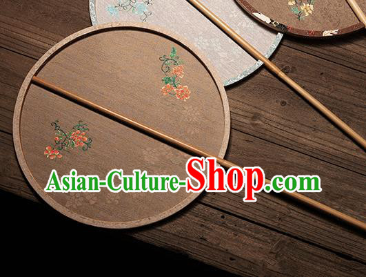 China Traditional Song Dynasty Princess Circular Fan Classical Palace Fan Handmade Brown Silk Fan
