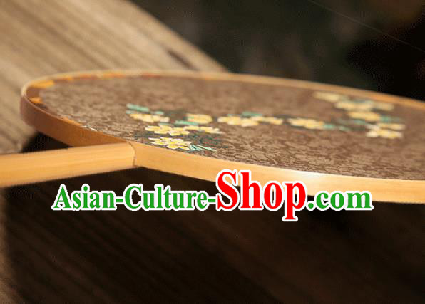 China Traditional Song Dynasty Princess Circular Fan Classical Palace Fan Handmade Brown Silk Fan