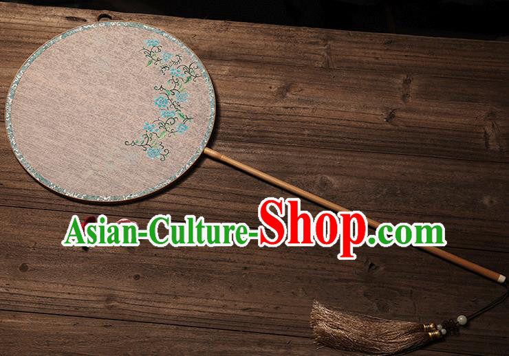 China Classical Blue Rose Pattern Palace Fan Handmade Silk Fan Traditional Song Dynasty Princess Circular Fan