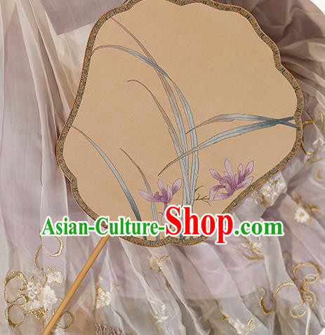 China Traditional Song Dynasty Princess Fan Classical Orchids Pattern Silk Fan Handmade Palace Fan