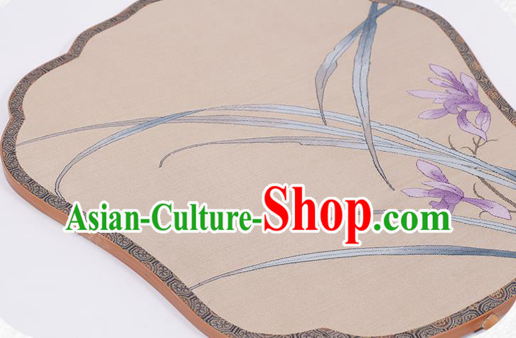 China Traditional Song Dynasty Princess Fan Classical Orchids Pattern Silk Fan Handmade Palace Fan