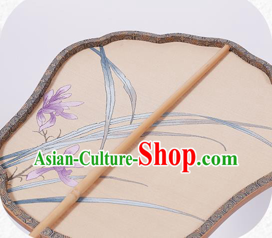 China Traditional Song Dynasty Princess Fan Classical Orchids Pattern Silk Fan Handmade Palace Fan