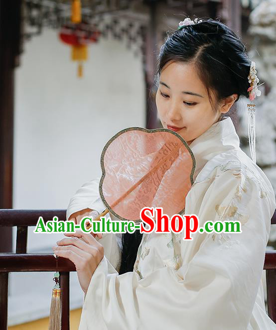 China Traditional Song Dynasty Princess Fan Handmade Palace Fan Classical Jacquard Pink Silk Fan