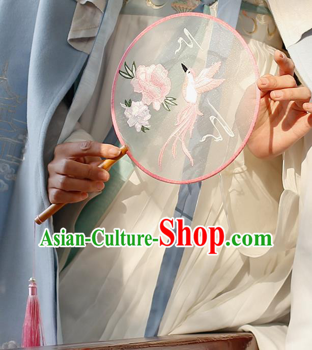 China Classical Circular Silk Fan Traditional Hanfu Fan Handmade Embroidered Peony Palace Fan