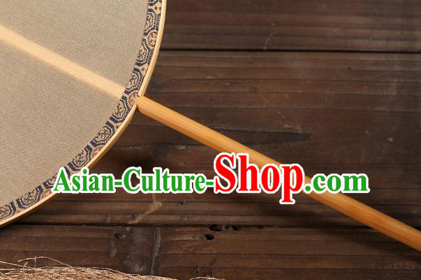 China Traditional Palace Fan Classical Peony Pattern Beige Silk Fan Handmade Hanfu Circular Fan