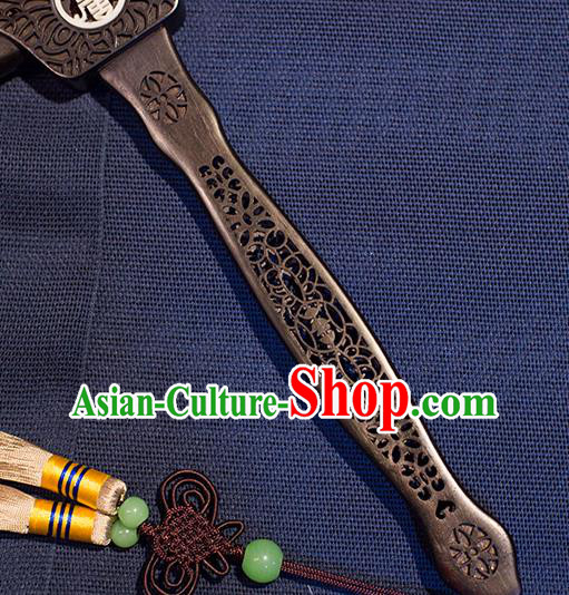 China Handmade Hollow Rosewood Fan Traditional Carving Wood Fan Classical Cranes Pattern Palace Fan