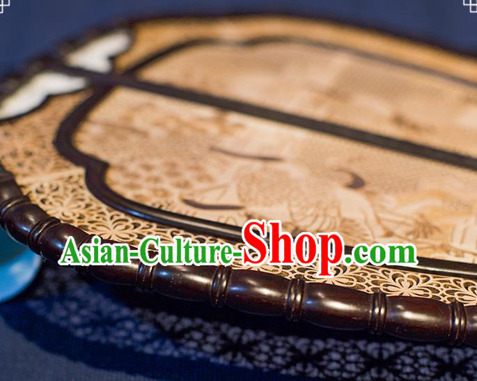 China Handmade Hollow Rosewood Fan Traditional Carving Wood Fan Classical Cranes Pattern Palace Fan
