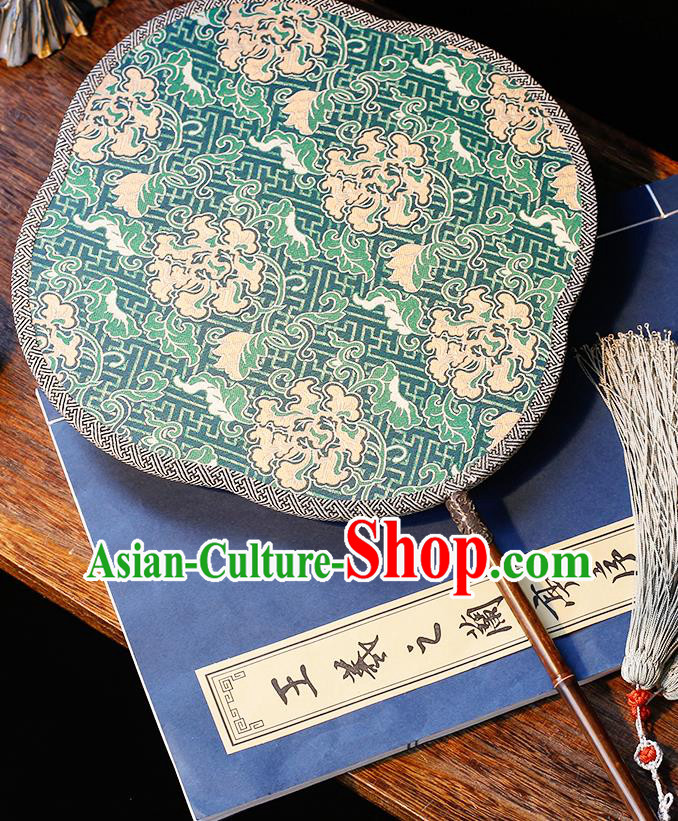 China Classical Blue Silk Fan Handmade Palace Fan Traditional Song Dynasty Wedding Begonia Fan