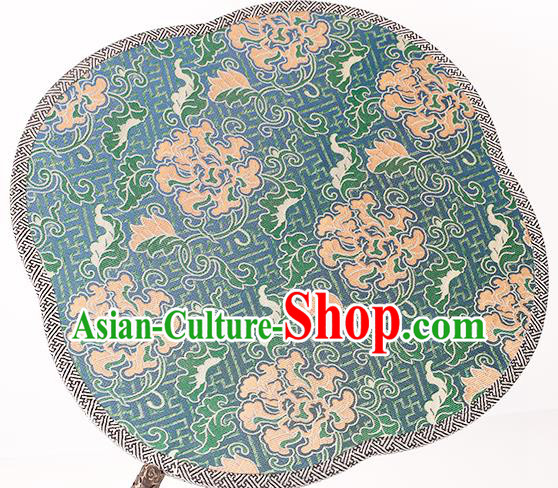 China Classical Blue Silk Fan Handmade Palace Fan Traditional Song Dynasty Wedding Begonia Fan