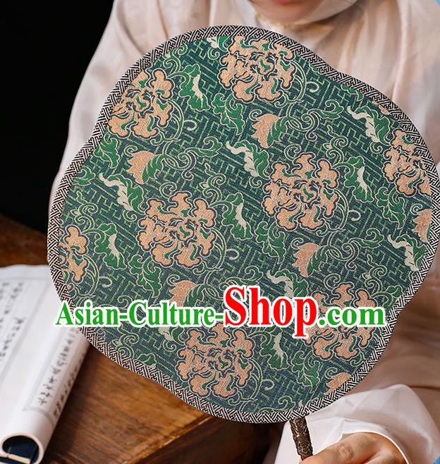 China Classical Blue Silk Fan Handmade Palace Fan Traditional Song Dynasty Wedding Begonia Fan