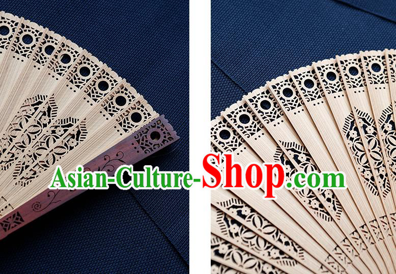 Chinese Classical Dance Folding Fan Handmade Hollow Sandalwood Fan Traditional Accordion