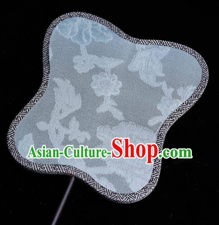 China Classical Palace Fan Handmade Hanfu Fan Traditional Jacquard Peony White Silk Fan