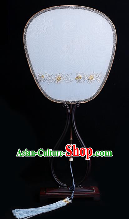 China Traditional Jacquard Blue Silk Fan Classical Palace Fan Handmade Hanfu Fan