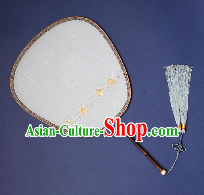 China Traditional Jacquard Blue Silk Fan Classical Palace Fan Handmade Hanfu Fan