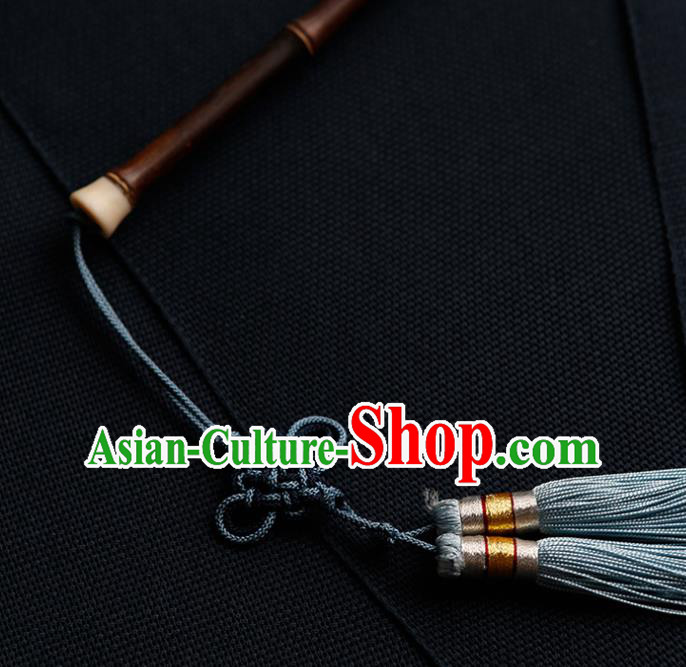 China Traditional Jacquard Blue Silk Fan Classical Palace Fan Handmade Hanfu Fan