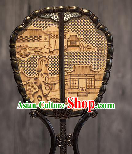 China Handmade Hollow Fan Traditional Carving Wood Fan Classical Rosewood Palace Fan