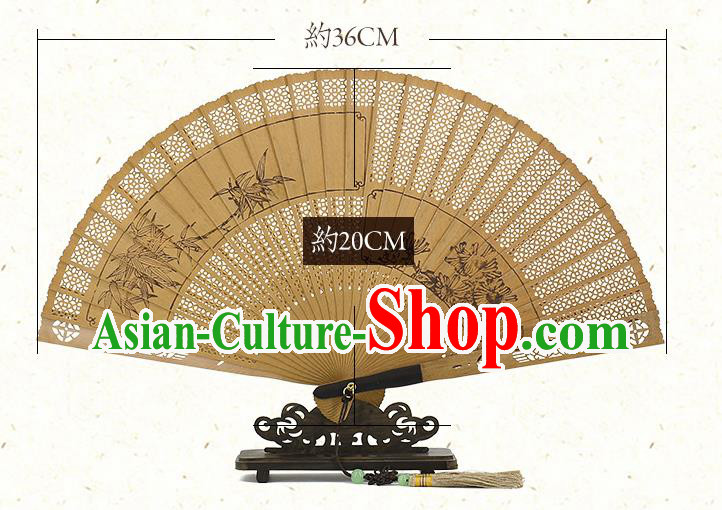 Chinese Ink Painting Bamboo Chrysanthemum Folding Fan Traditional Kung Fu Fan Handmade Sandalwood Fan