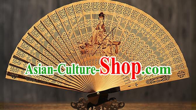 Chinese Traditional Kung Fu Fan Handmade Sandalwood Fan Ink Painting Goddess Folding Fan