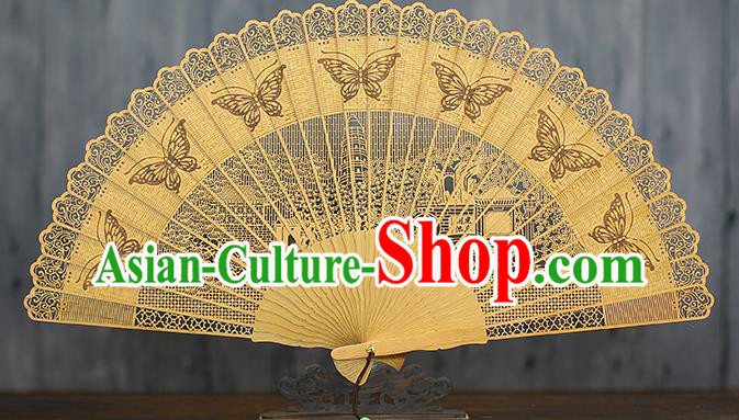 Chinese Printing Butterfly Folding Fan Traditional Hollow Fan Handmade Sandalwood Fan