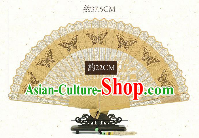 Chinese Printing Butterfly Folding Fan Traditional Hollow Fan Handmade Sandalwood Fan