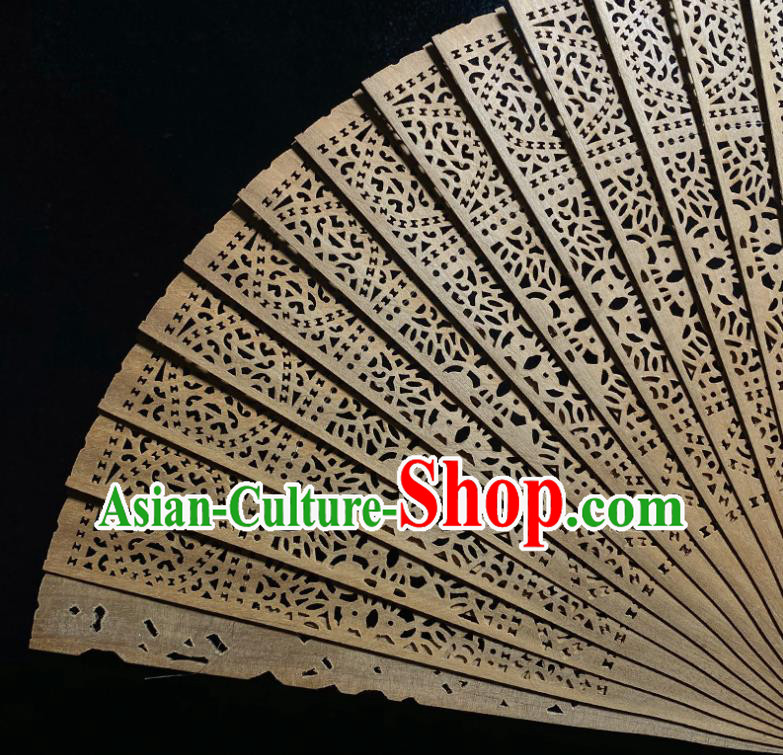 Chinese Handmade Hollow Sandalwood Accordion Folding Fan Classical Gems Fan