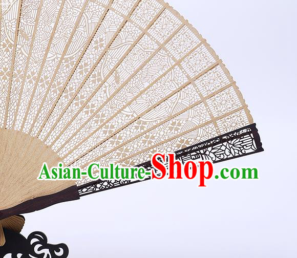 Chinese Handmade Ebony Fan Craft Classical Folding Fan Hollow Sandalwood Accordion